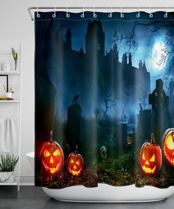 Night Graveyard Pumpkins Halloween Shower Curtain - Creepy And Scary Bathroom Decor