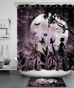 Night Moon Butterfly Elf Shower Curtain Fantasy Print 
