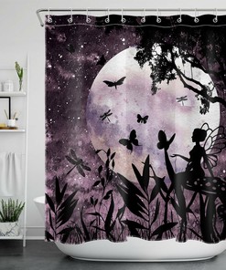 Night Moon Butterfly Elf Shower Curtain Fantasy Print