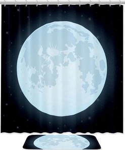 Night Scenery Shower Curtain with Shiny Moon Print for Bathroom Decoration
