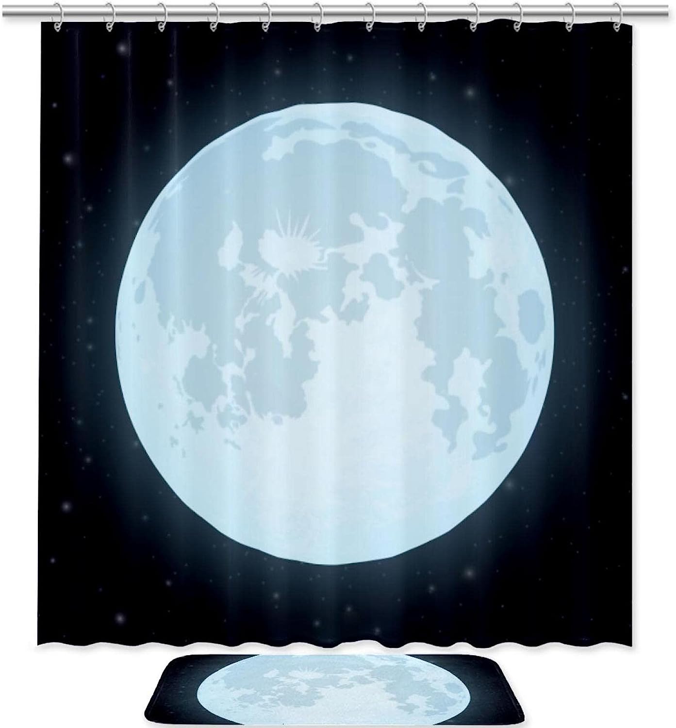 Night Scenery Shower Curtain with Shiny Moon Print for Bathroom Decoration