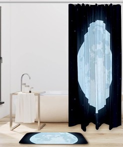 Night Scenery Shower Curtain with Shiny Moon Print for Bathroom Decoration