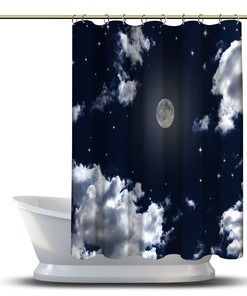 Night Sky Cloudy Shower Curtain - Scenery Printed Full Moon for Your Bathtub Decoration