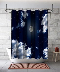 Night Sky Cloudy Shower Curtain - Scenery Printed Full Moon for Your Bathtub Decoration