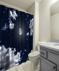 Night Sky Cloudy Shower Curtain - Scenery Printed Full Moon for Your Bathtub Decoration