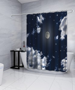 Night Sky Cloudy Shower Curtain - Scenery Printed Full Moon for Your Bathtub Decoration