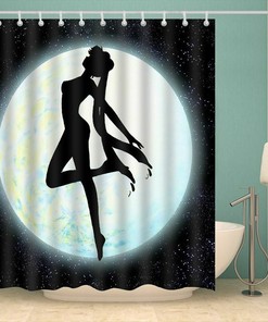 Night Sky Full Moon Design Waterproof Fabric Shower Curtain for Girls
