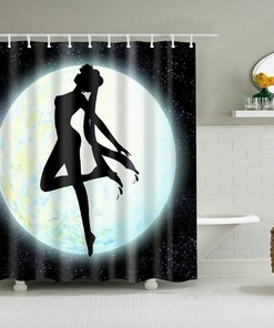 Night Sky Full Moon Design Waterproof Fabric Shower Curtain for Girls