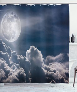 Night Sky Full Moon and Clouds Shower Curtain for a Mysterious Bathroom