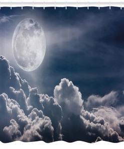 Night Sky Full Moon and Clouds Shower Curtain for a Mysterious Bathroom