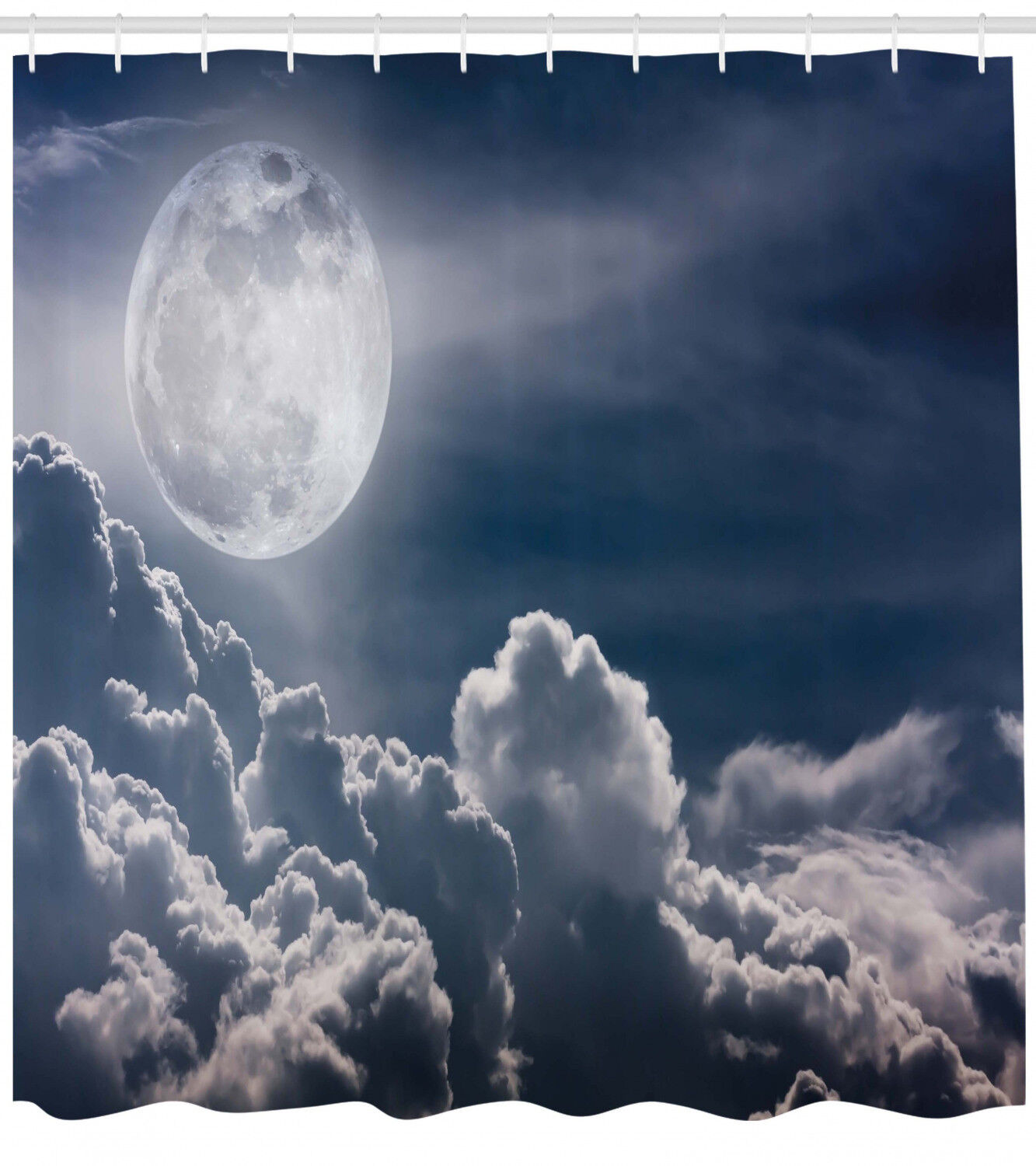 Night Sky Full Moon and Clouds Shower Curtain for a Mysterious Bathroom