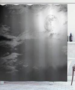 Night Sky Full Moon and Clouds Shower Curtain for a Mysterious Bathroom set