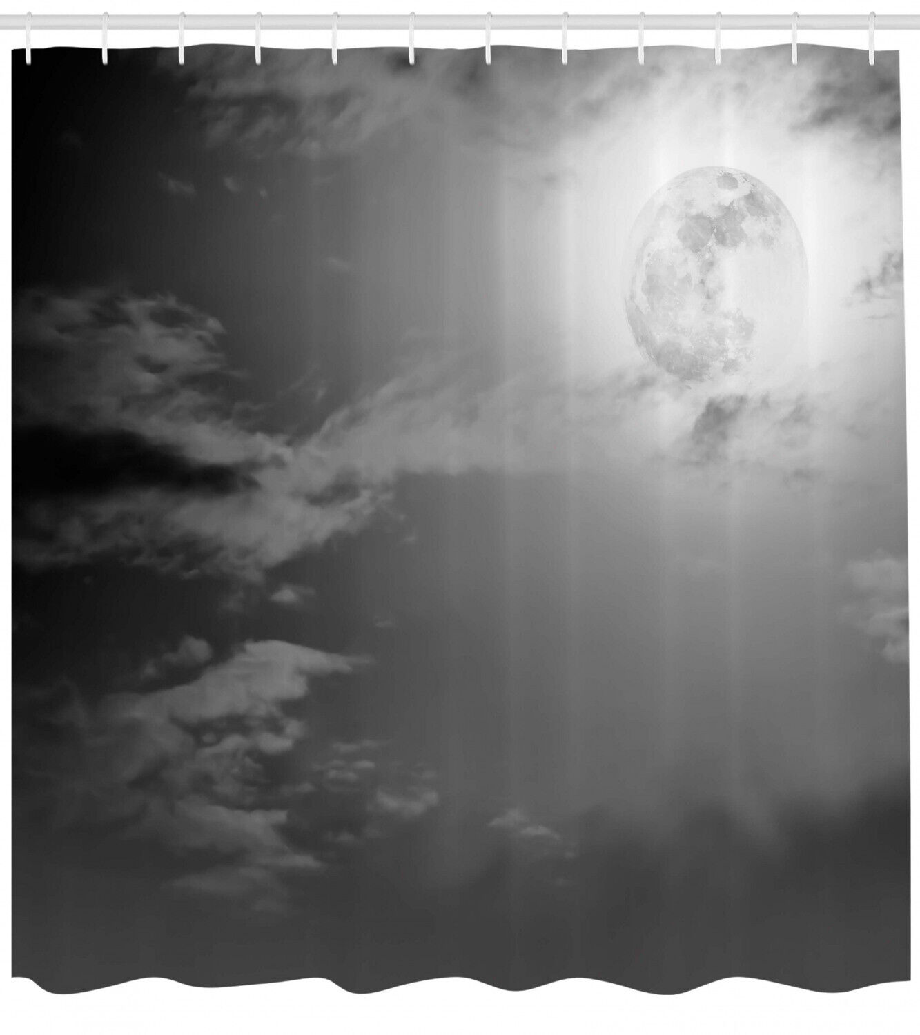 Night Sky Full Moon and Clouds Shower Curtain for a Mysterious Bathroom set