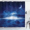 Night Sky Moon And Stars Printed Blue And White Shower Curtain For A Dreamy Atmosphere