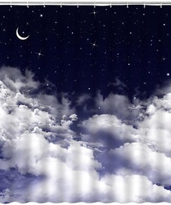 Night Sky Moon Shower Curtain For Fantasy Bathroom Decor