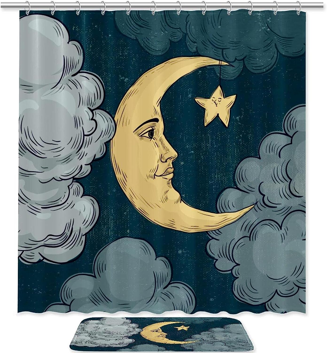 Night Sky Moon and Stars Shower Curtain: Transform Your Bathroom into a Dreamy Milky Way Adventure