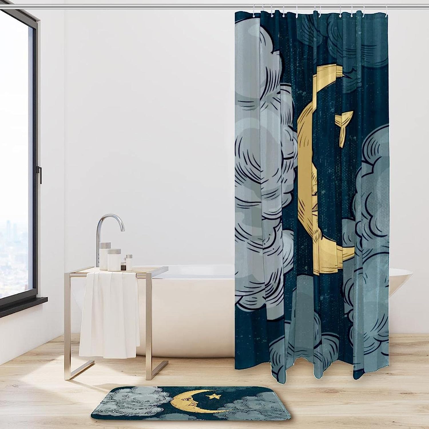 Night Sky Moon and Stars Shower Curtain: Transform Your Bathroom into a Dreamy Milky Way Adventure