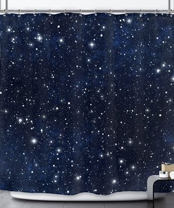 Night Sky Space Print Shower Curtain with Cosmic Starry Fantasy Galaxy and Universe for Bathroom Decor by Riyidecor