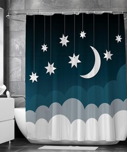 Night Sky Starry Moon And Clouds Printed Shower Curtain For Home Hotels
