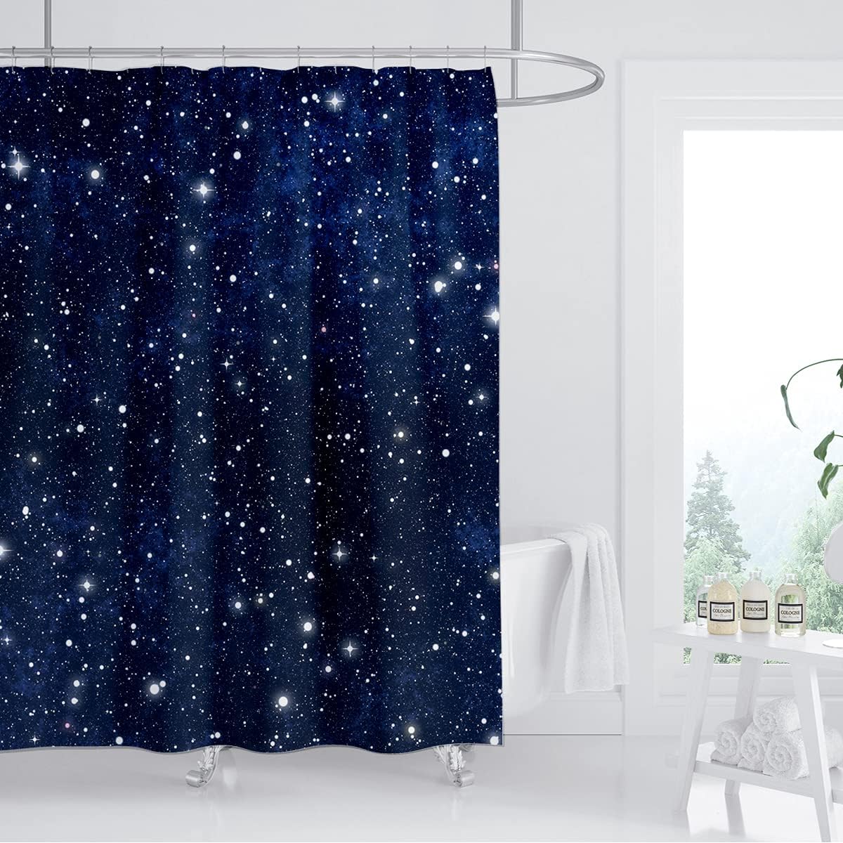 Night Sky Stars Shower Curtain Featuring Blue Starry Space And Galaxy Universe Pattern - Bathroom Home Decor - Image 3