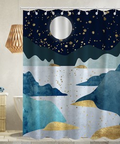Night Sky Stars Shower Curtain with Starry Night Moon Landscape and Cool Art