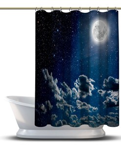 Night Sky View Stars and Moon Shower Curtain for a Magnificent Bathroom