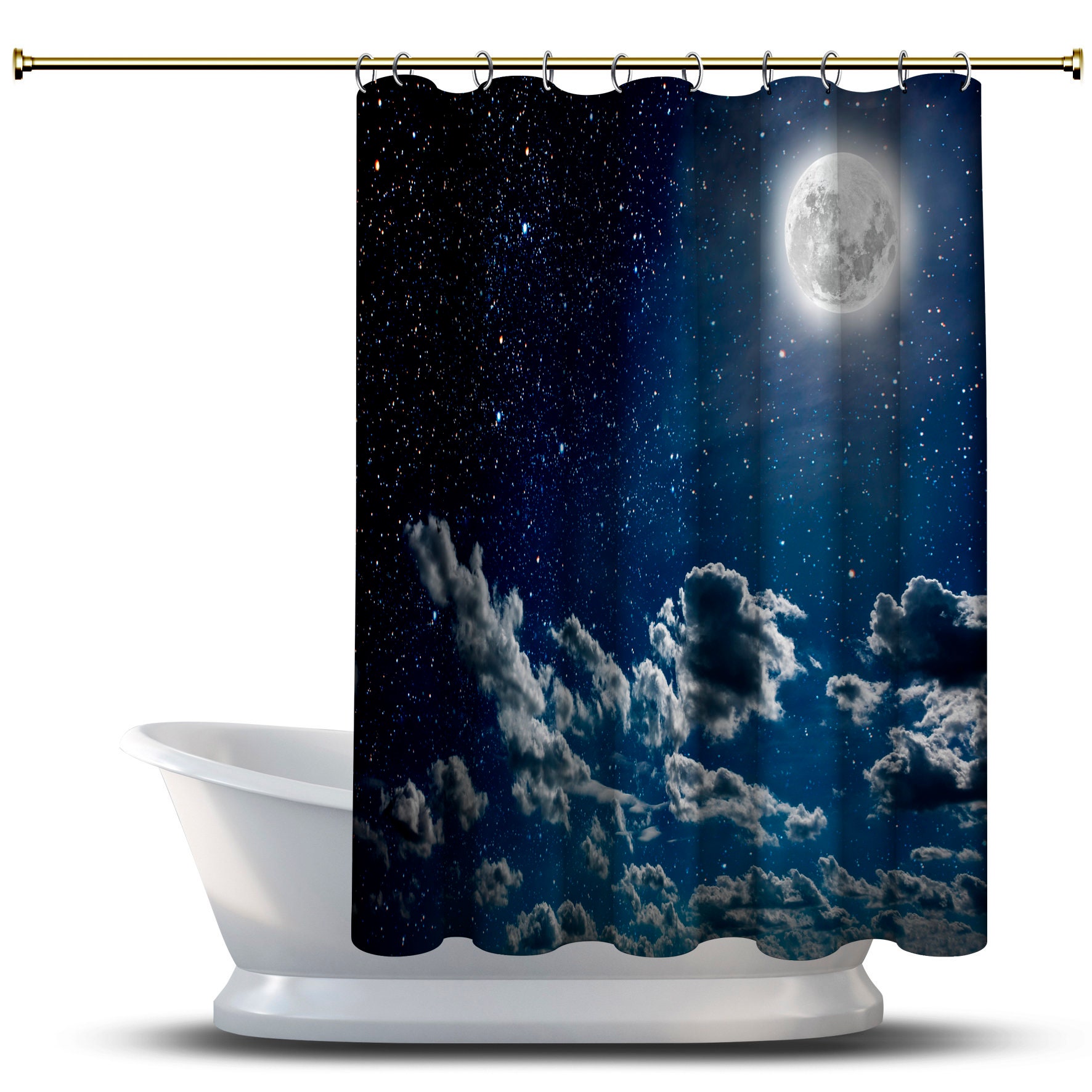 Night Sky View Stars and Moon Shower Curtain for a Magnificent Bathroom