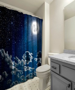 Night Sky View Stars and Moon Shower Curtain for a Magnificent Bathroom