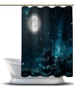 Night Sky with Moon and Clouds Sky View Printed Shower Curtain for a Calming and Serene Bathroom