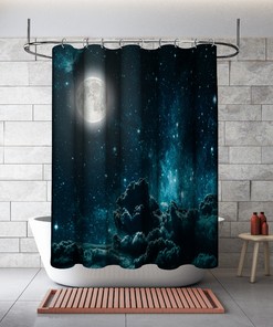 Night Sky with Moon and Clouds Sky View Printed Shower Curtain for a Calming and Serene Bathroom