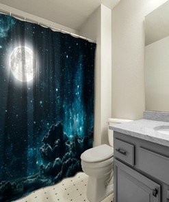 Night Sky with Moon and Clouds Sky View Printed Shower Curtain for a Calming and Serene Bathroom