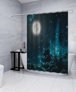 Night Sky with Moon and Clouds Sky View Printed Shower Curtain for a Calming and Serene Bathroom