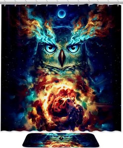 Night Space Pattern Waterproof Owl Shower Curtain for Bathroom Decor