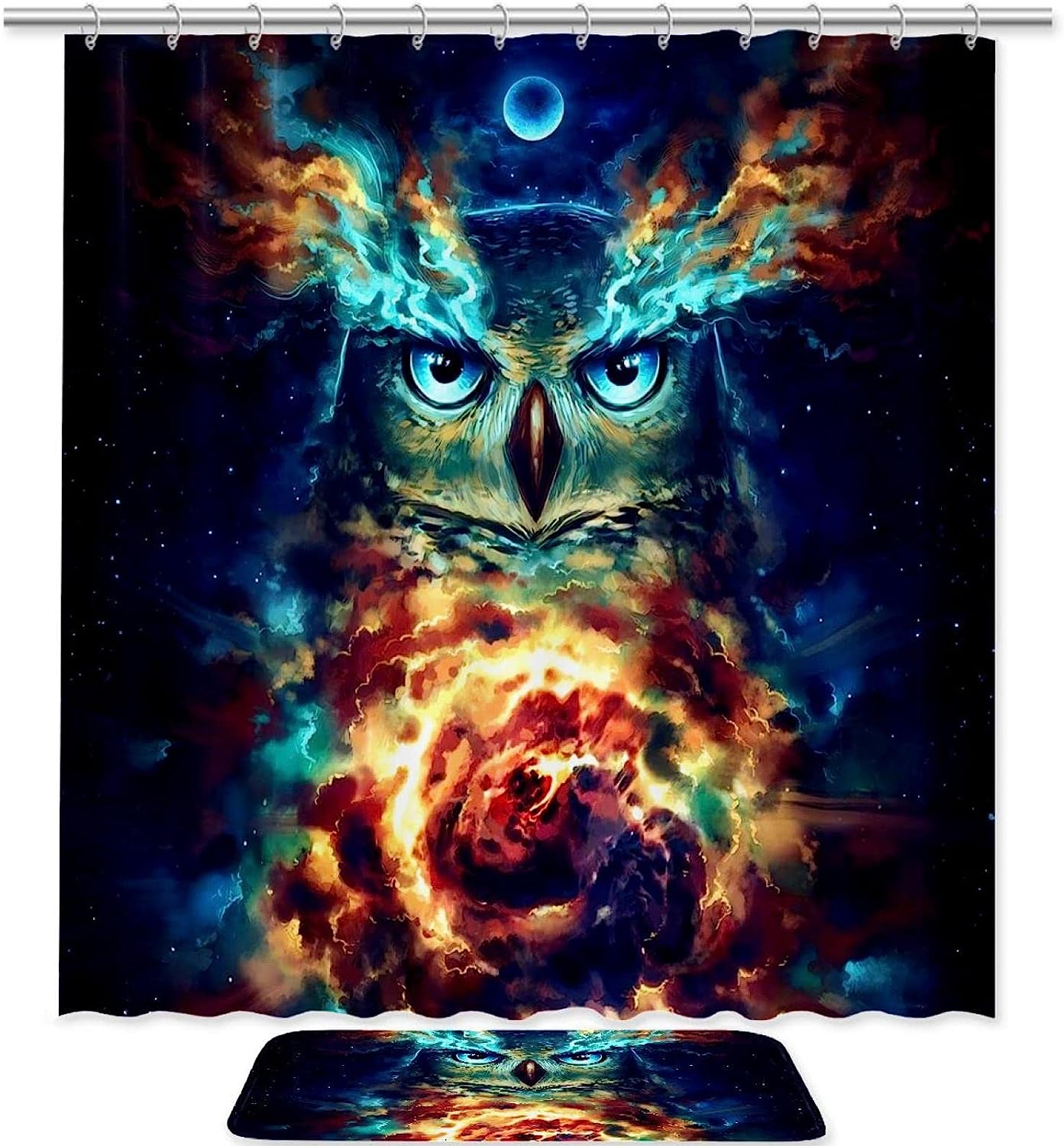 Night Space Pattern Waterproof Owl Shower Curtain for Bathroom Decor