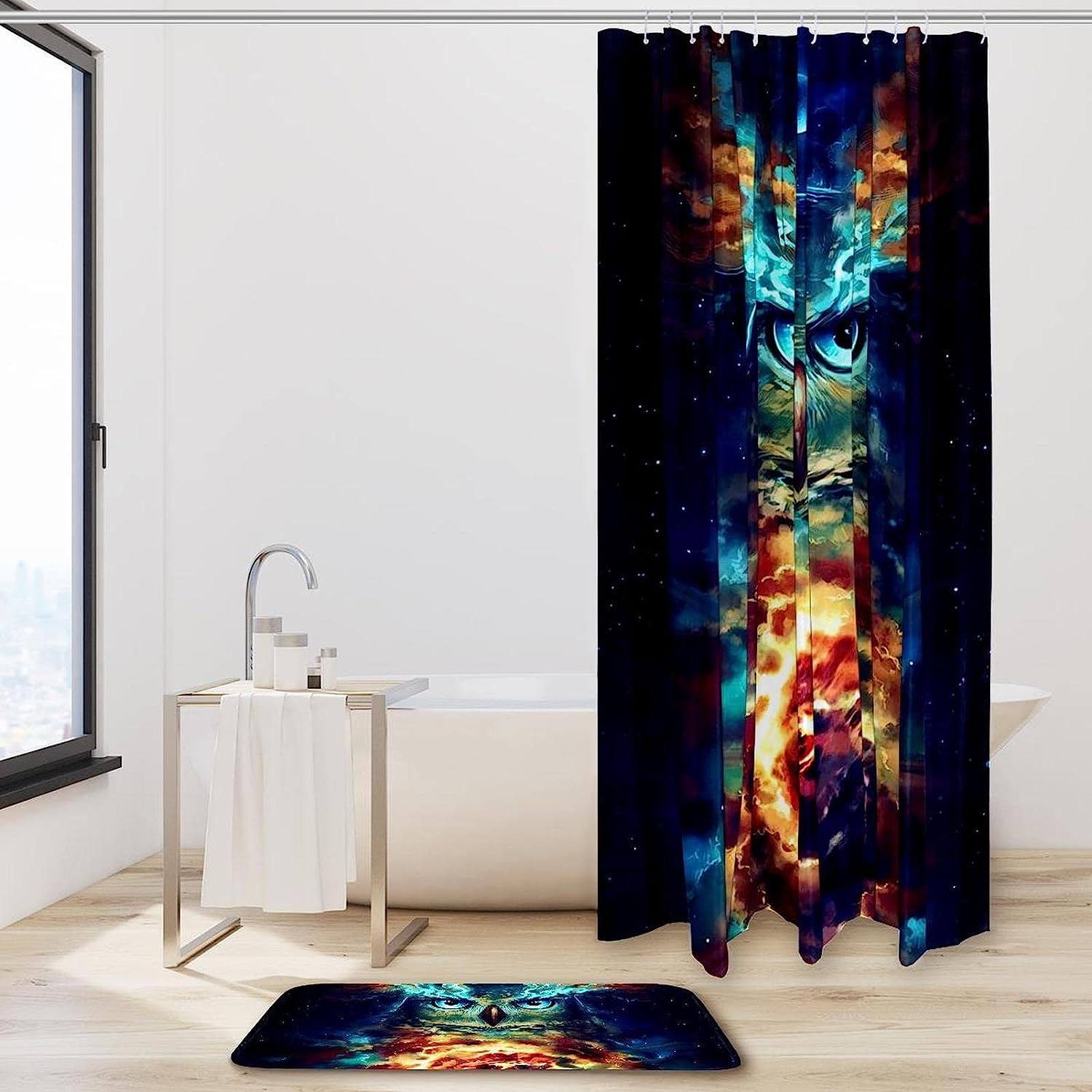 Night Space Pattern Waterproof Owl Shower Curtain for Bathroom Decor