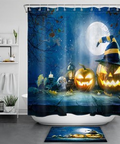 Night Witch Hat Pumpkins Halloween Shower Curtain - Fun And Festive Bathroom Decor