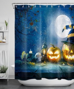 Night Witch Hat Pumpkins Halloween Shower Curtain - Fun And Festive Bathroom Decor