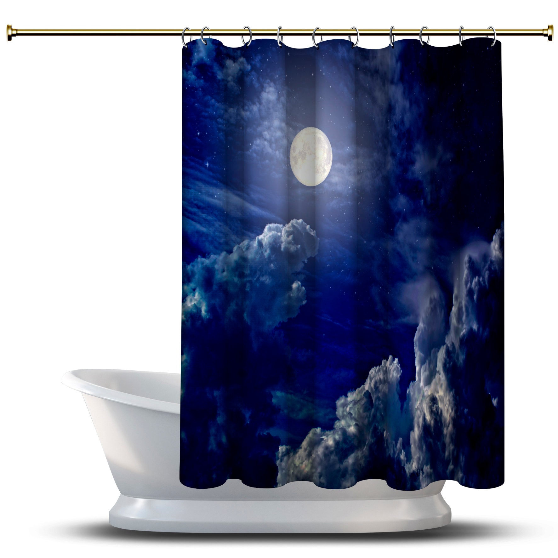 Nightscape Moon and Stars Shower Curtain - Waterproof Bathtub Bathroom Decoration