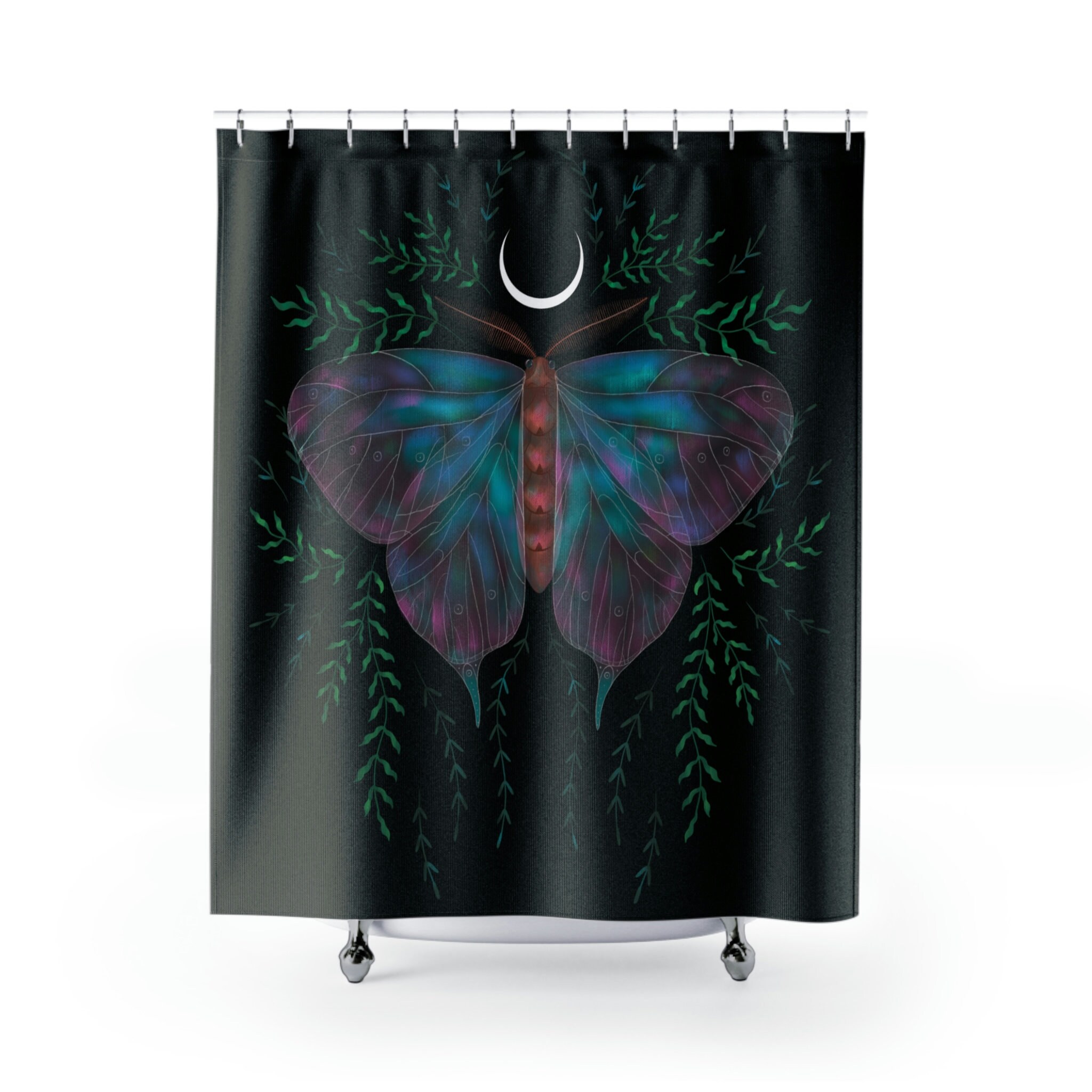 Nighttime Butterfly Shower Curtain - Dark Boho Design For Bathroom