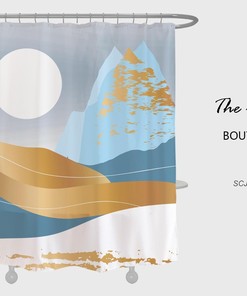 Night-time Snow Mountain Shower Curtain with Moon Print Design