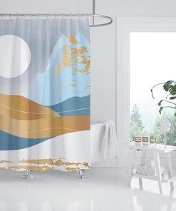 Night-time Snow Mountain Shower Curtain with Moon Print Design