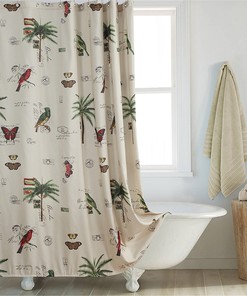 Nordic Butterfly And Bird Tree Print Shower Partition Curtain For Unique Bathroom Decor