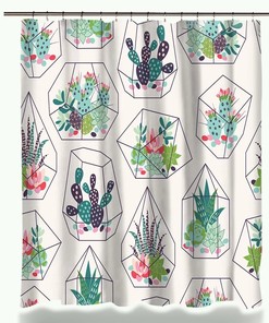 Nordic Cactus Shower Curtain, Minimalist Green Plant Bathroom Decor