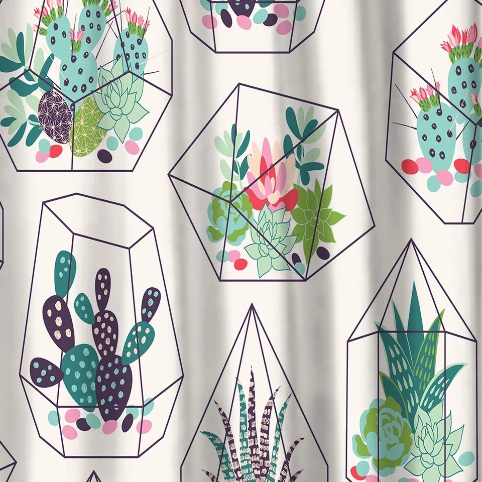 Nordic Cactus Shower Curtain, Minimalist Green Plant Bathroom Decor - Image 2