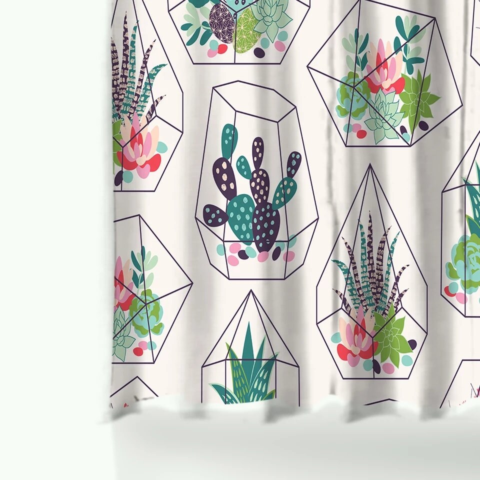 Nordic Cactus Shower Curtain, Minimalist Green Plant Bathroom Decor - Image 3
