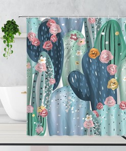 Nordic Decorative Background Shower Curtain Featuring Tropical Desert Plants Design
