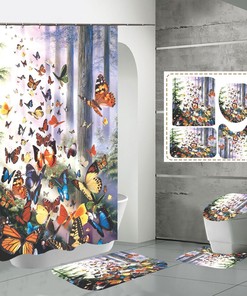 Nordic Style Butterfly Forest Tree Print Shower Curtain For Unique Bathroom Decor