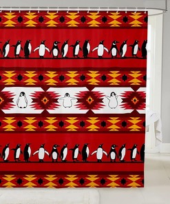 Nordic Style Penguin Tribe Arrow Aztec Print Shower Curtain, Unique Bathroom Decor