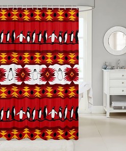 Nordic Style Penguin Tribe Arrow Aztec Print Shower Curtain, Unique Bathroom Decor