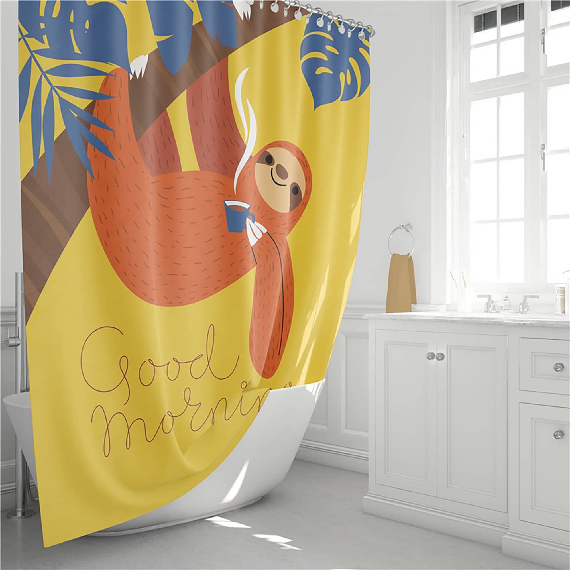 Nordic Style Sloth Shower Curtain, Add a Touch of Minimalist Design to Your Bathroom